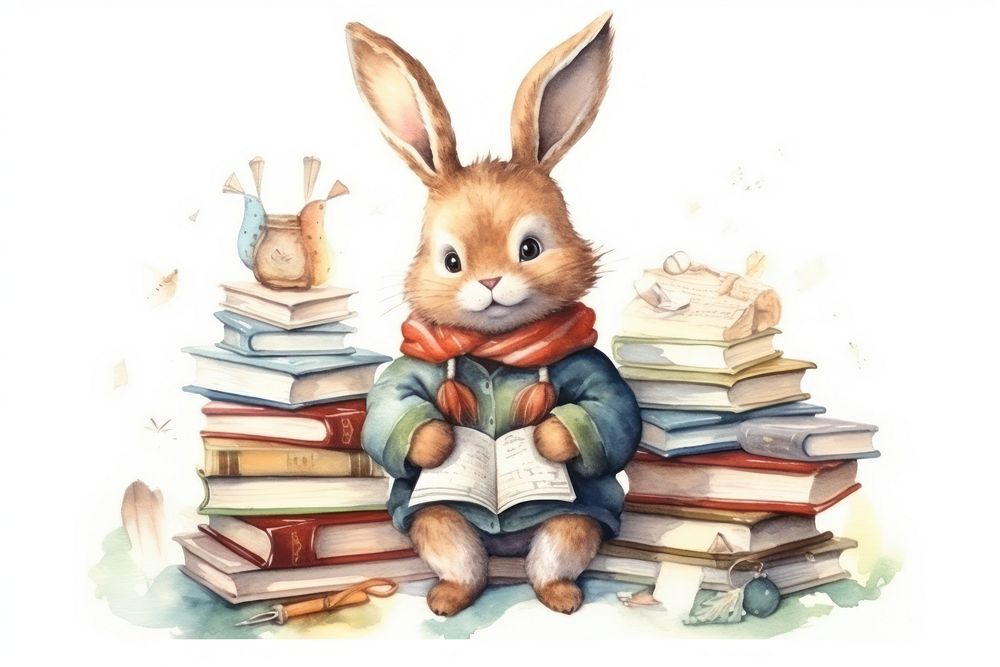 Rabbit studying book publication animal. AI generated Image by rawpixel.
