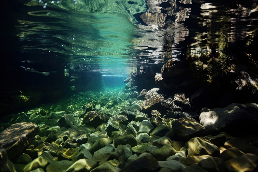 River underwater rock outdoors. AI generated Image by rawpixel.