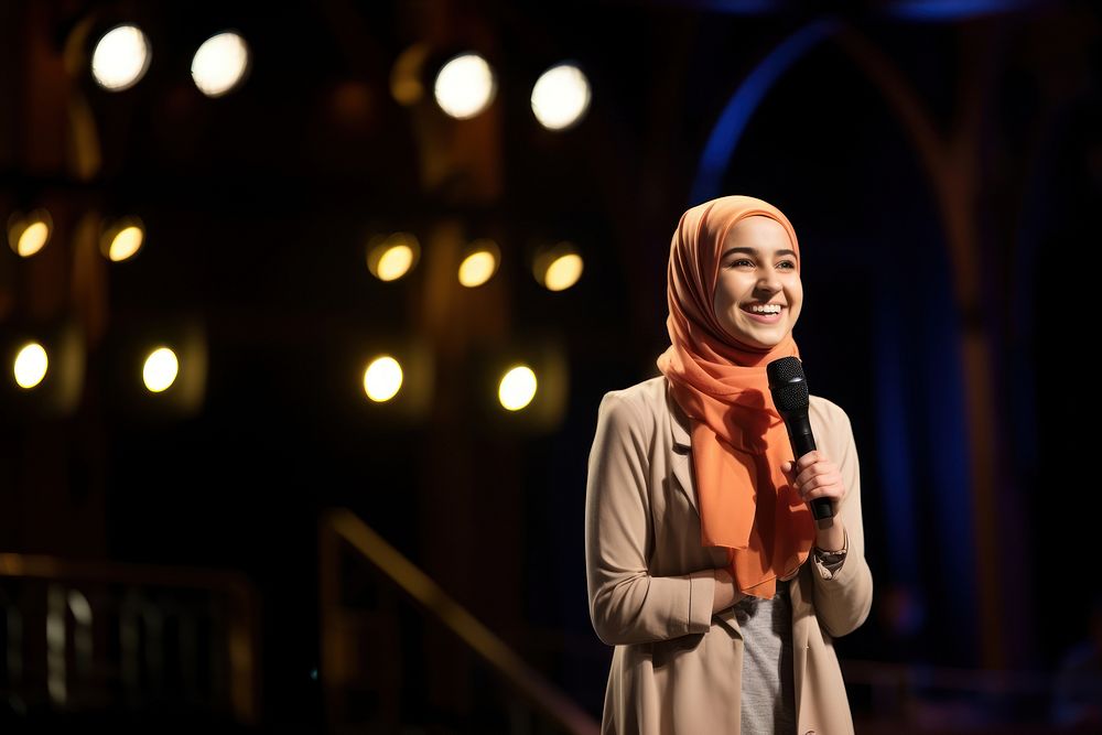 Muslim woman, public speaking. AI generated Image by rawpixel.