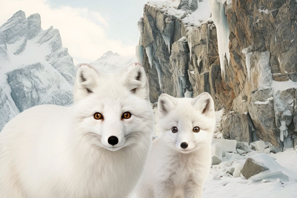 Arctic foxes animal wildlife nature remix