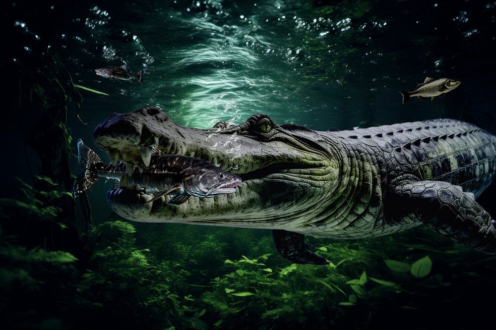 Crocodile swimming marine life nature remix