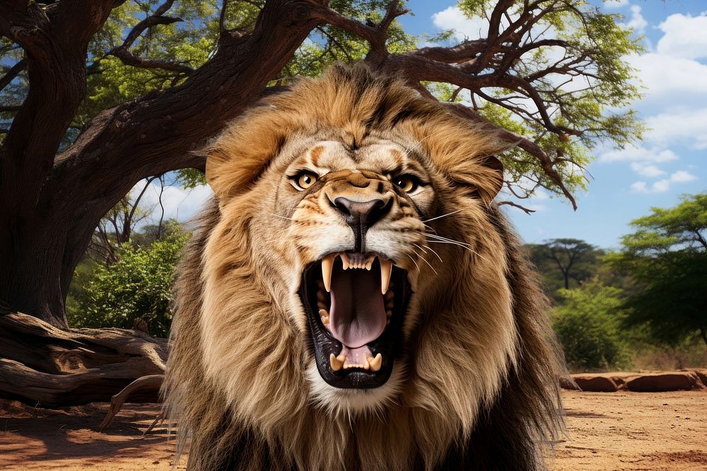 Lion roaring animal wildlife nature remix