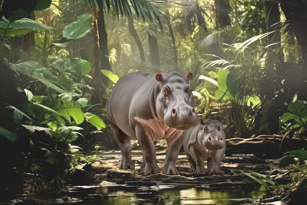 Hippopotamus animal wildlife nature remix