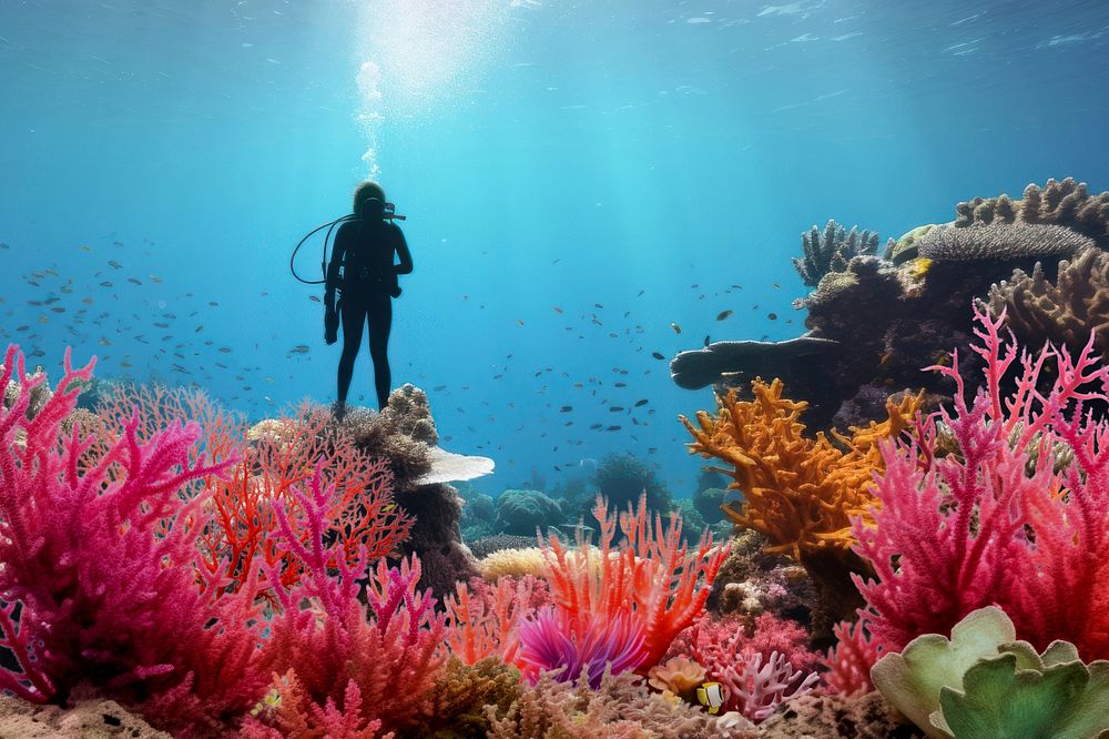 Scuba diver underwater nature remix
