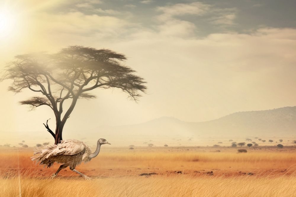 Ostrich running animal wildlife nature remix