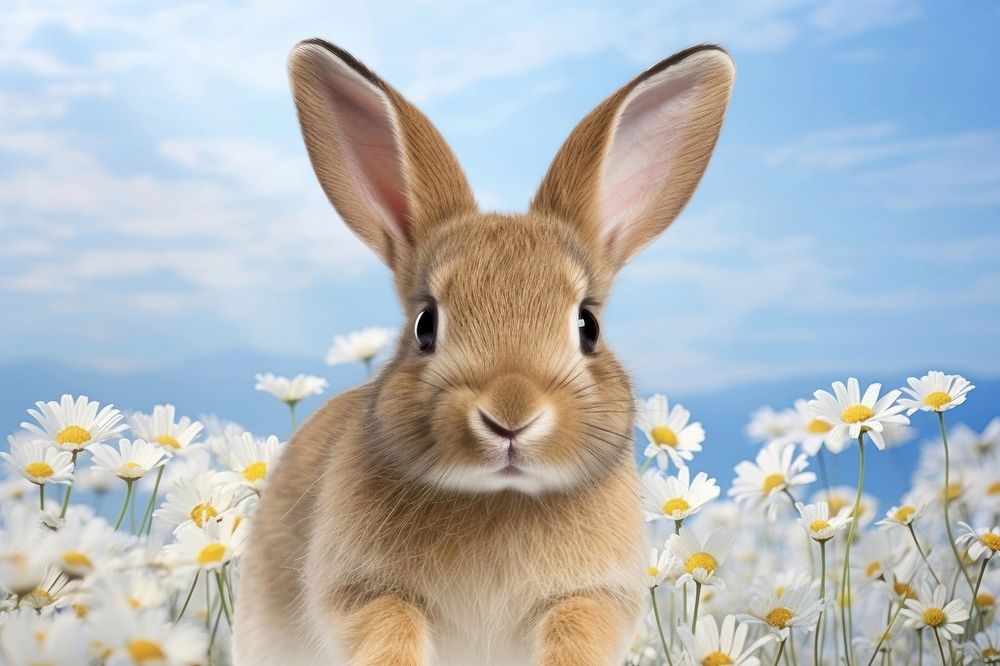 Rabbit & flowers animal wildlife nature remix