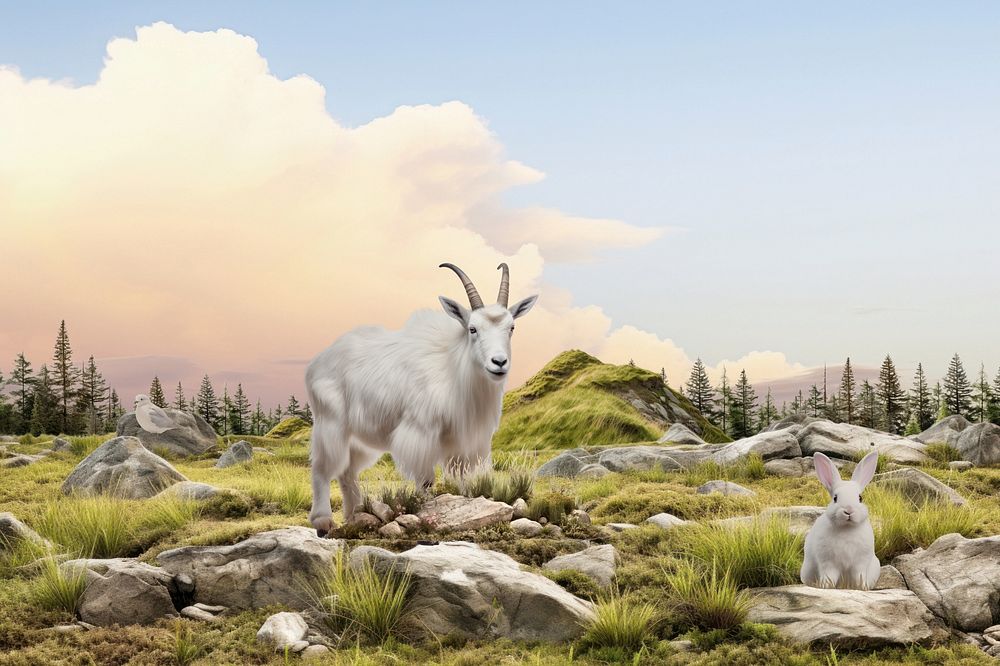 Mountain goat domestic animal nature remix