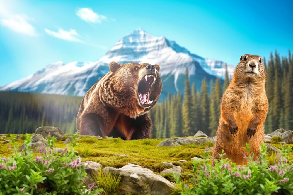 Brown bear wildlife roaring nature remix