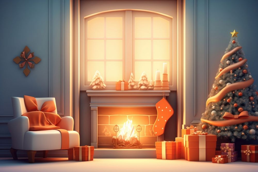 Christmas present fireplace christmas furniture. AI generated Image by rawpixel.