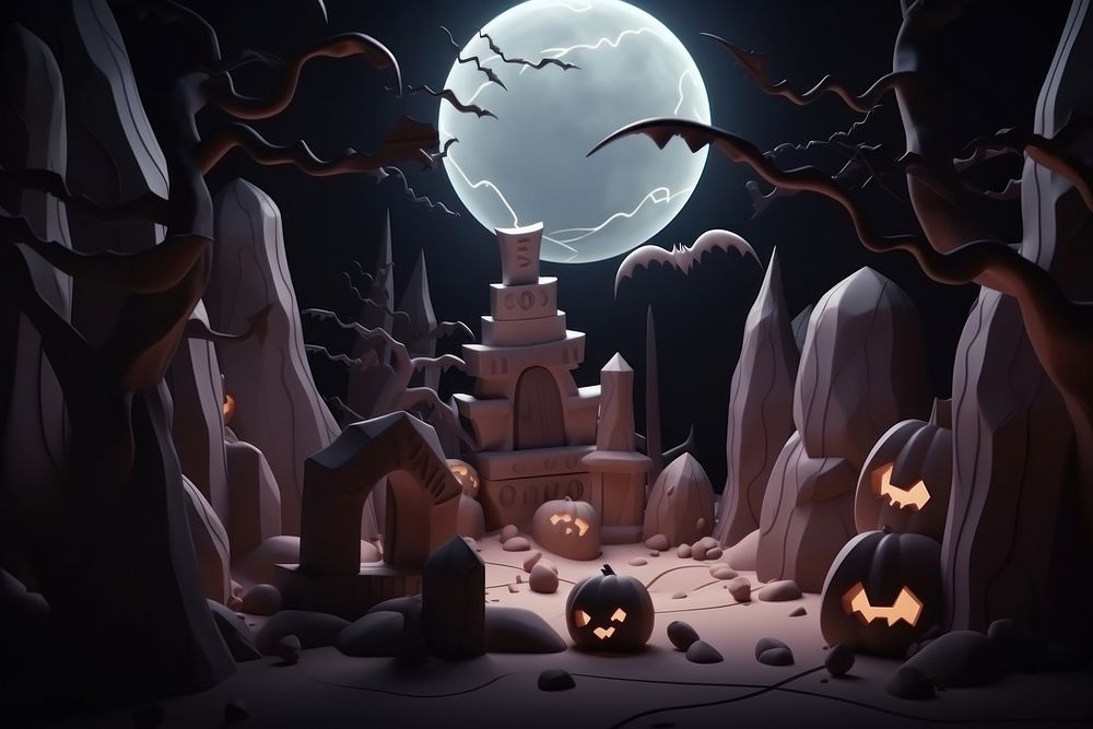 Halloween background night cartoon horror. AI generated Image by rawpixel.