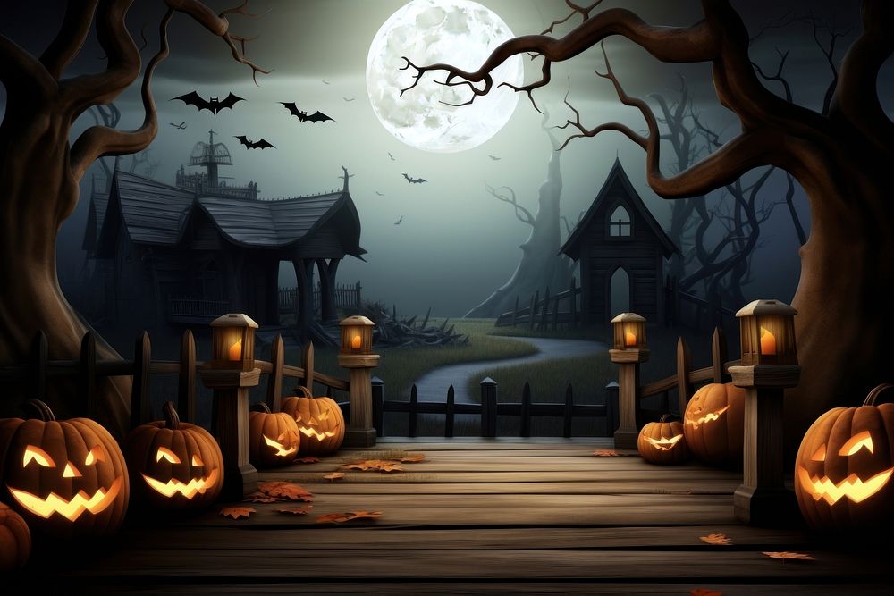 Halloween background pumpkin moon wood. AI generated Image by rawpixel.