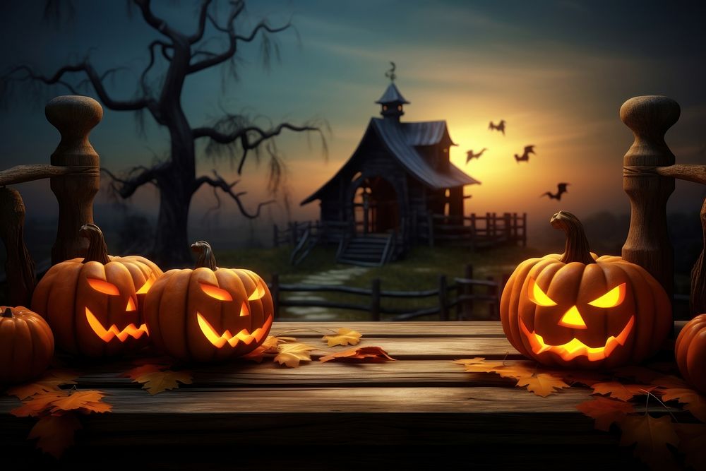 Halloween background pumpkin wood anthropomorphic. 