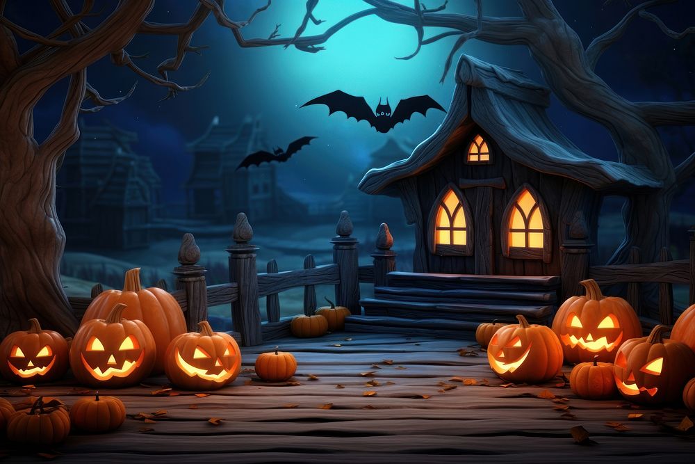 Halloween background pumpkin anthropomorphic jack-o'-lantern. AI generated Image by rawpixel.