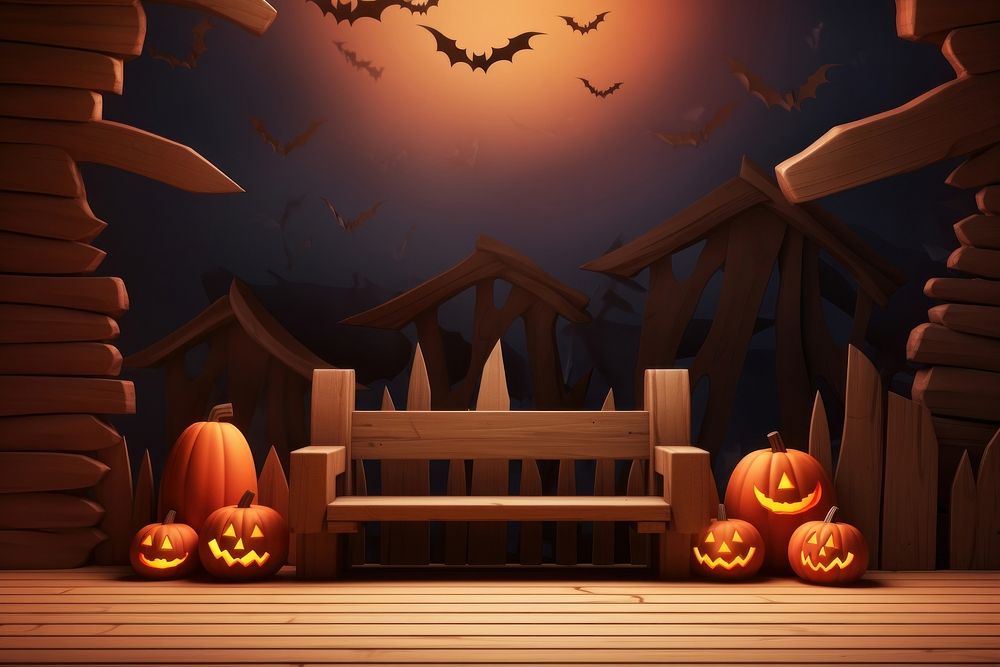 Halloween background pumpkin wood anthropomorphic. 