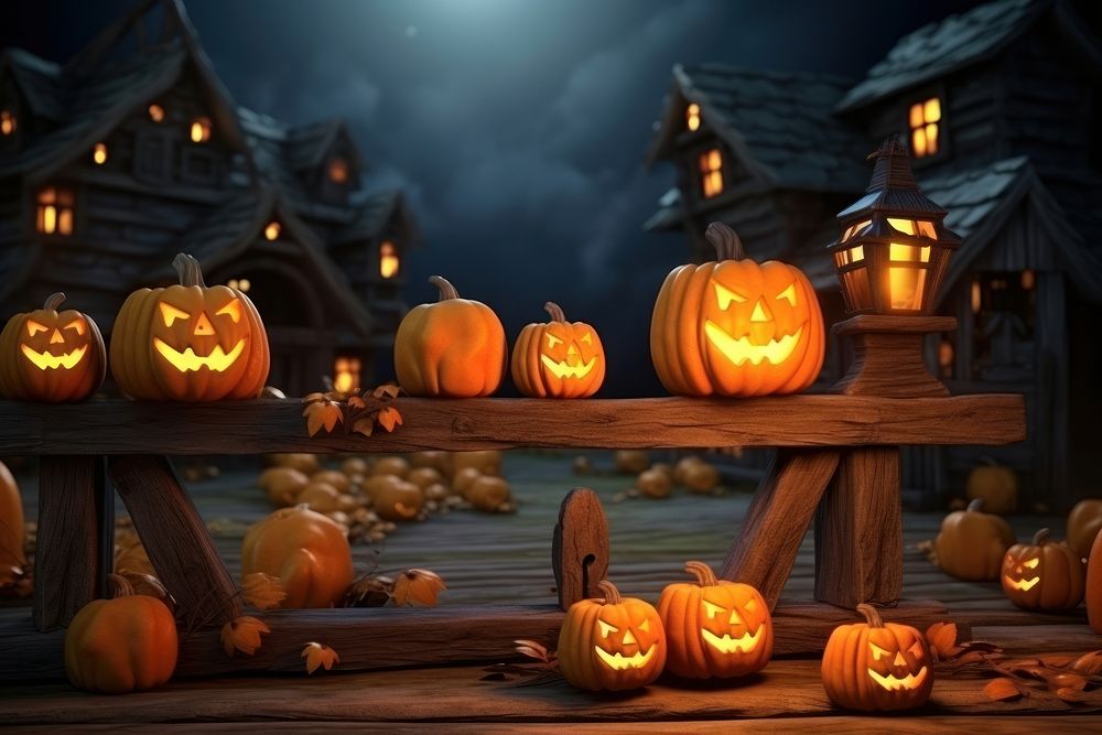 Halloween background pumpkin wood anthropomorphic. 