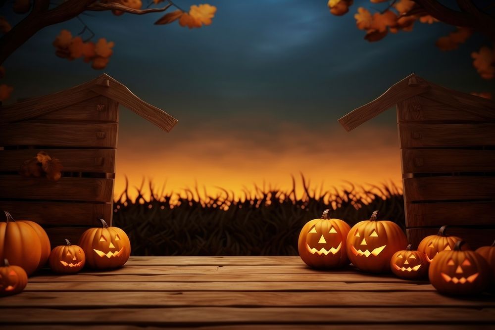 Halloween background pumpkin wood anthropomorphic. 