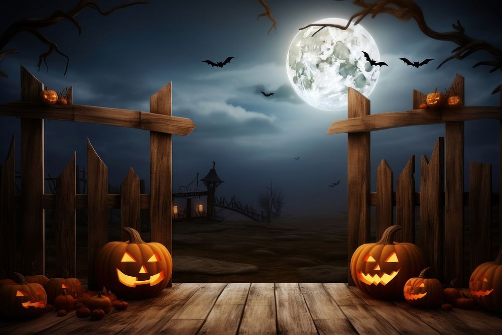Halloween background outdoors pumpkin moon. AI generated Image by rawpixel.