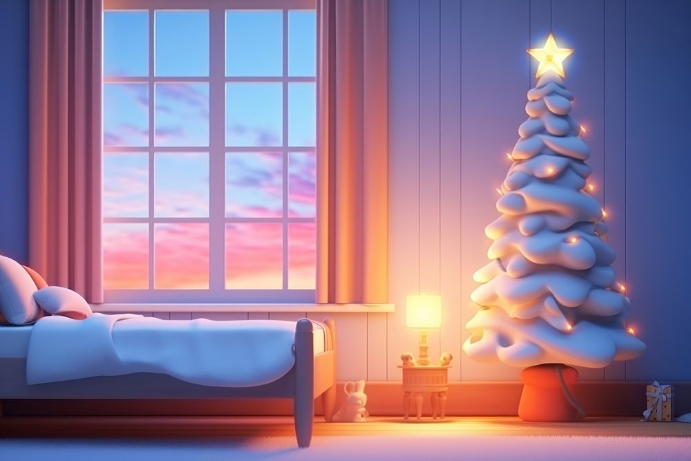 Christmas eve furniture light bed. AI generated Image by rawpixel.