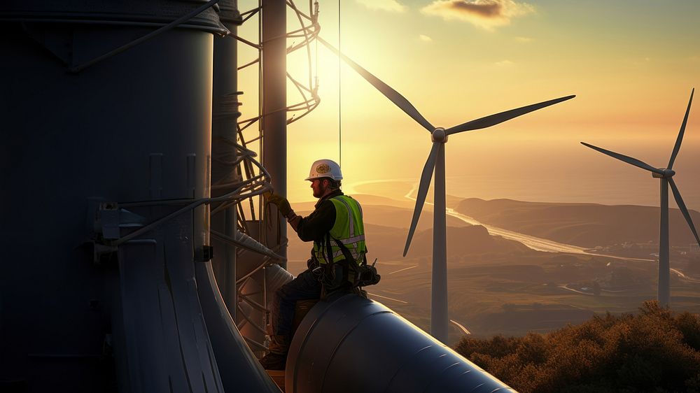 Turbine windmill outdoors hardhat. AI generated Image by rawpixel.