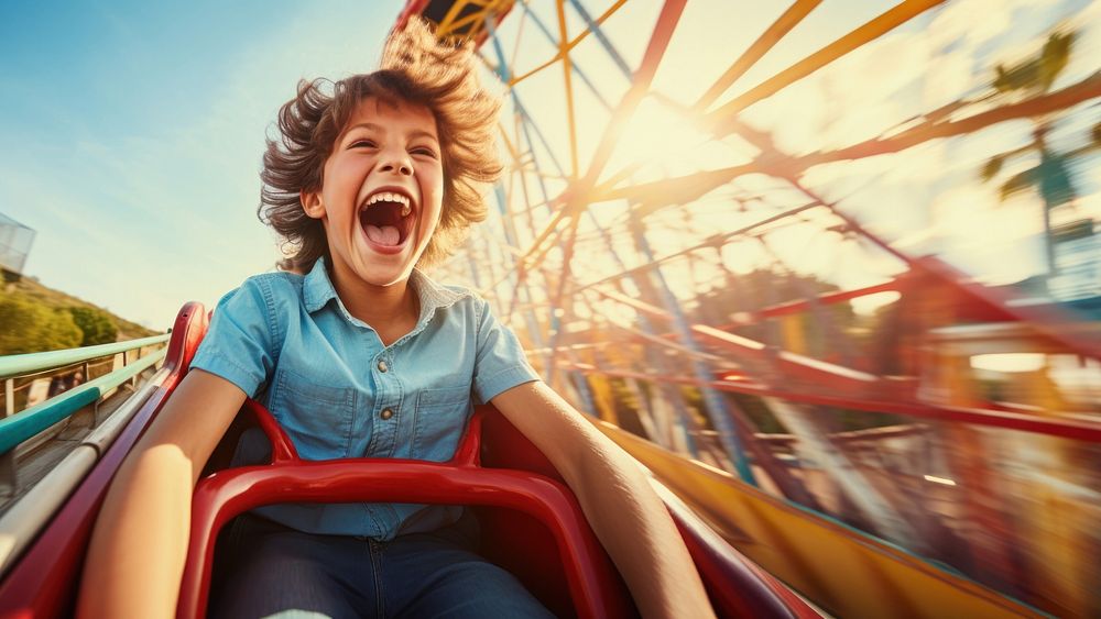 Laughing happy park roller coaster. 