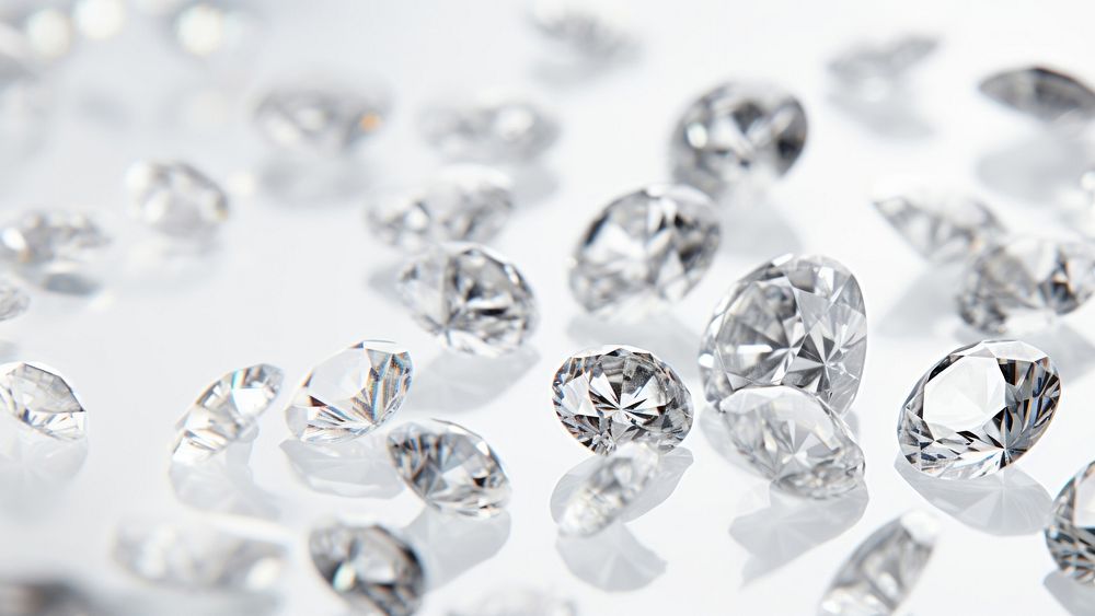 Sparkling diamonds on white background.