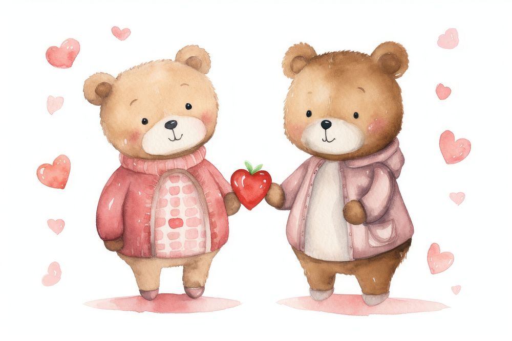 Couple cartoon cute bear. AI generated Image by rawpixel.