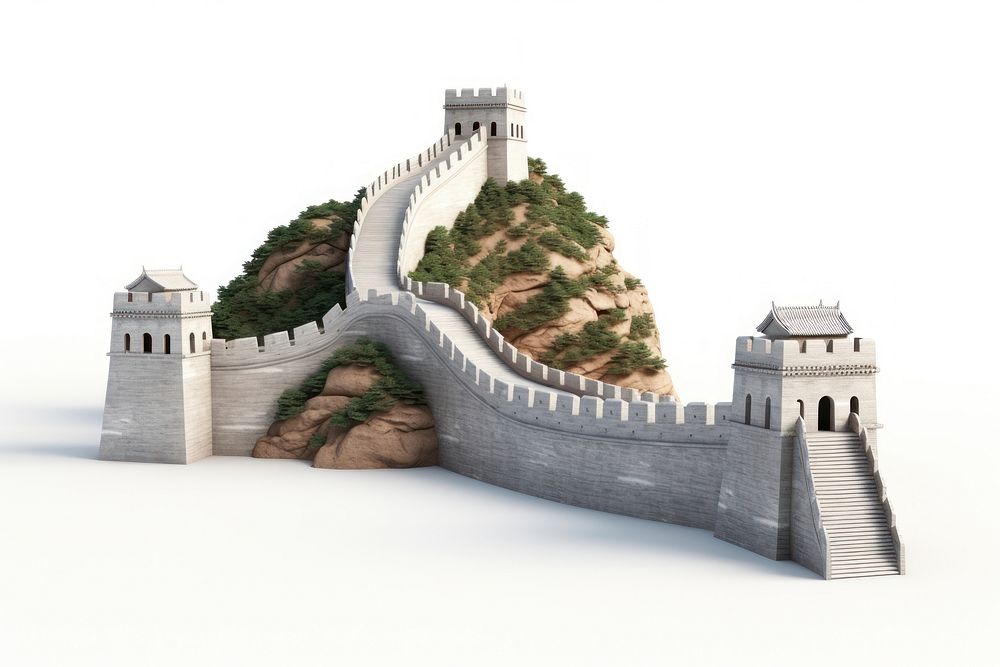 Great Wall Of China wall white background fortification. AI generated Image by rawpixel.
