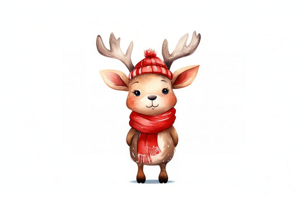 Reindeer nature red white background. AI generated Image by rawpixel.