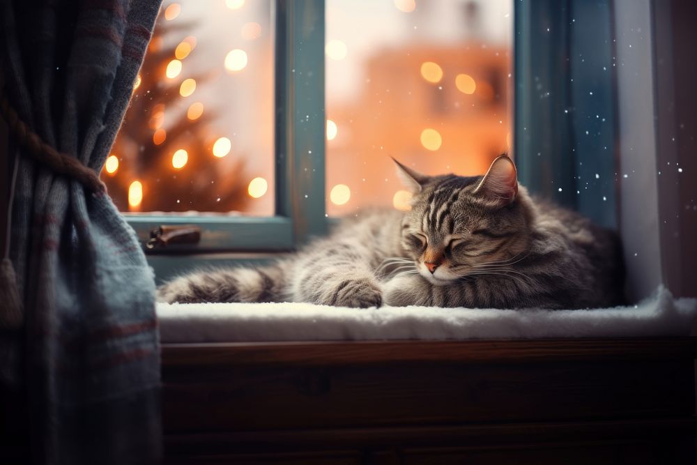 Sleeping cat during Christmas. 