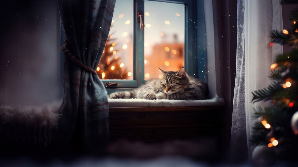 Sleeping cat during Christmas. AI generated Image by rawpixel.