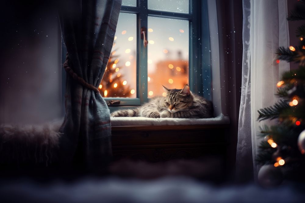 Sleeping cat during Christmas. 