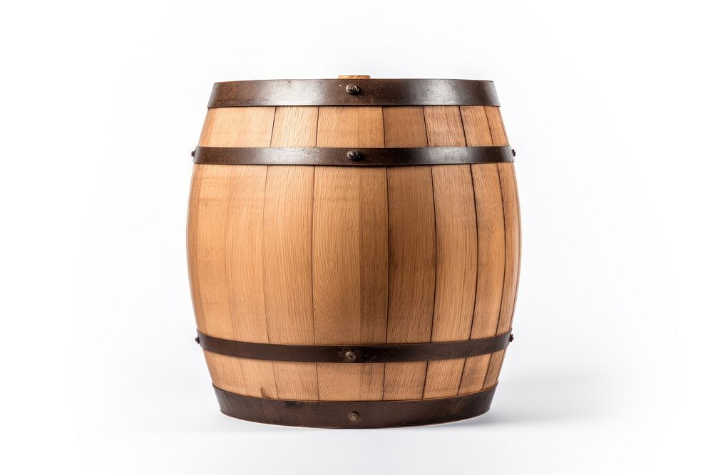 Wooden oak barrel keg white background. 