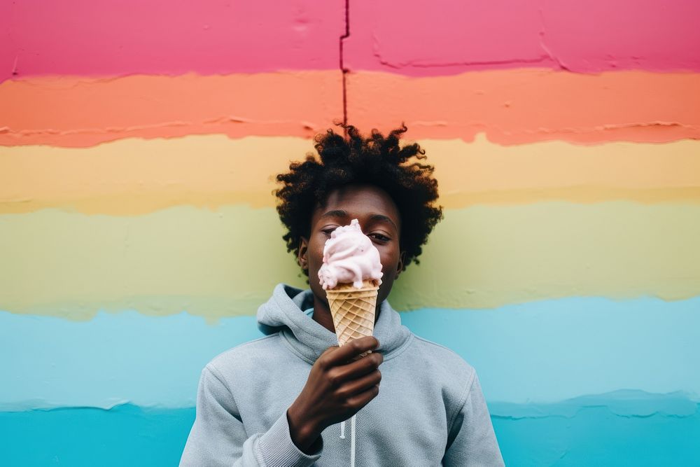 Black kid eating ice cream telephone portrait headshot. AI generated Image by rawpixel.