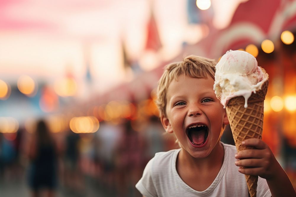 Kid eating ice cream dessert food happiness. AI generated Image by rawpixel.