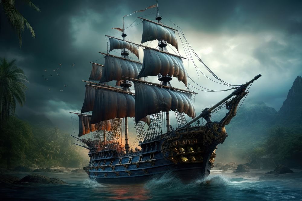Pirate ship sailboat outdoors vehicle. AI generated Image by rawpixel.