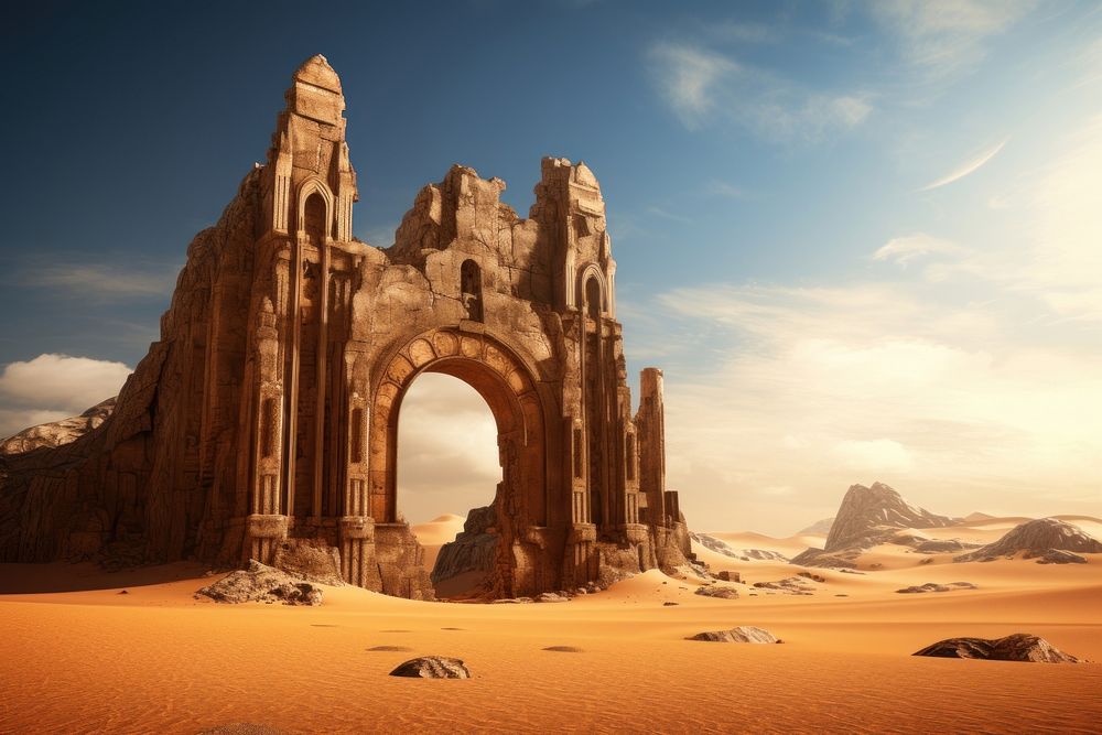 Desert ancient temple architecture landscape outdoors. AI generated Image by rawpixel.