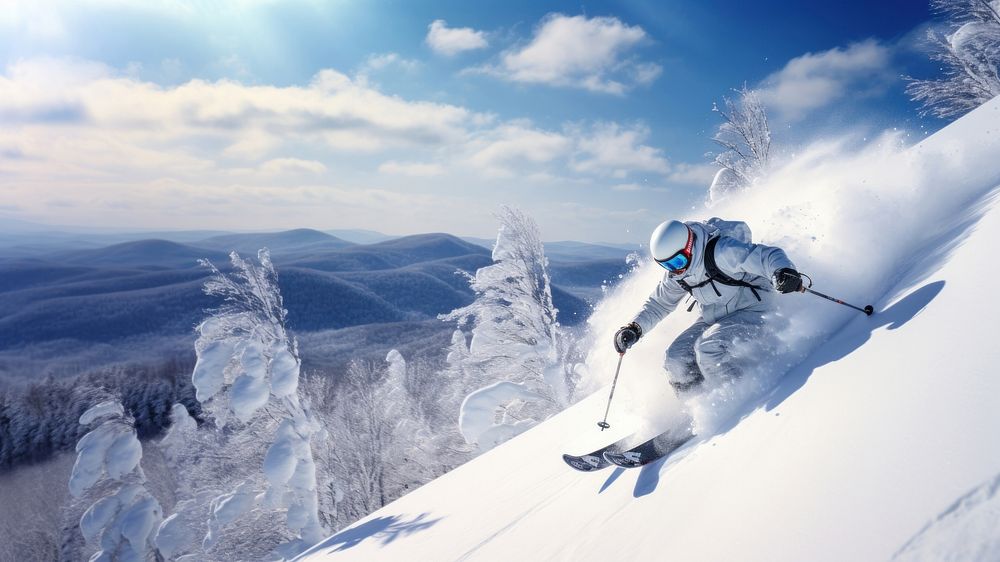 photo of Hokkaido ski resort, person skiing, copy space. AI generated Image by rawpixel. 
