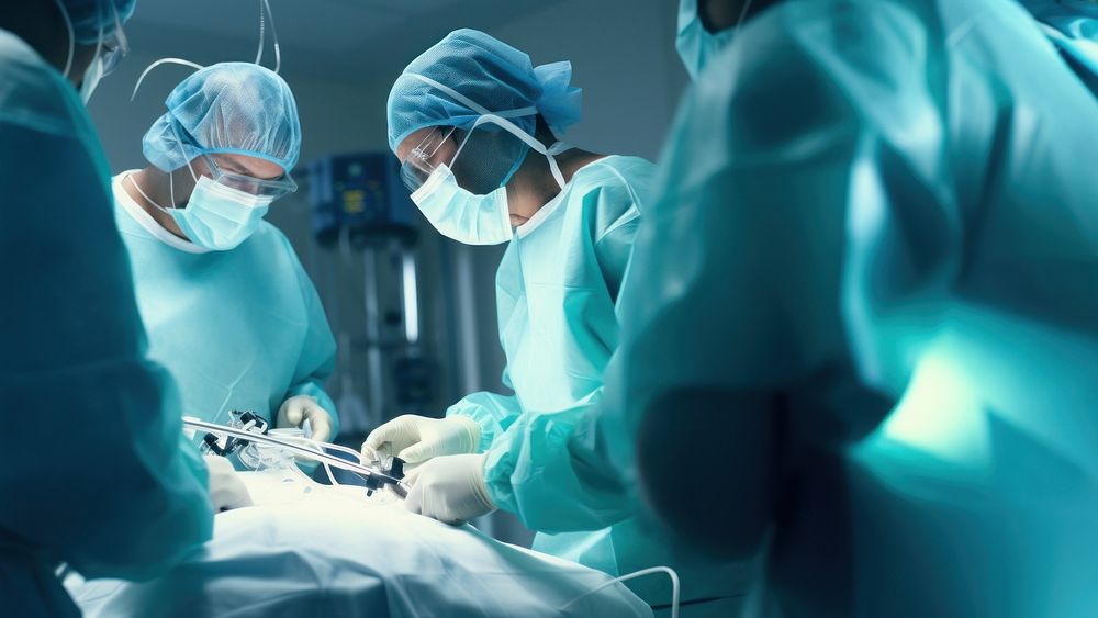 Photo of medical doctors performs surgical operation in modern operating room , copy space. AI generated Image by rawpixel. 
