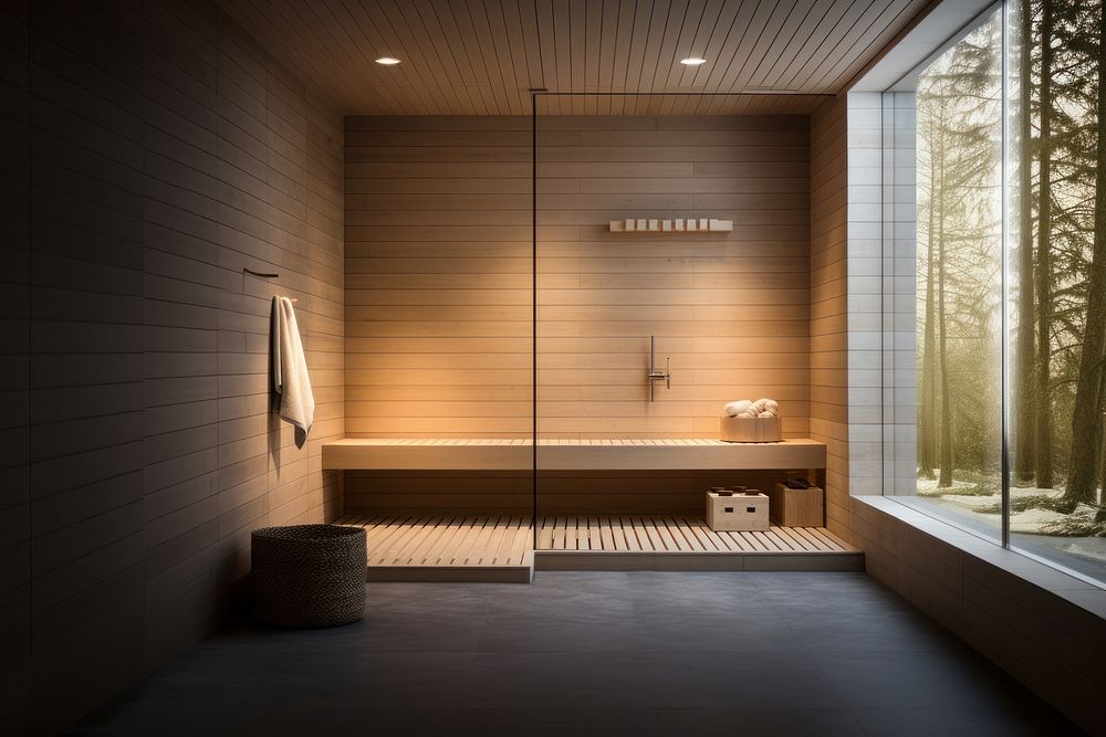 Aesthetic sauna room. AI generated Image by rawpixel.