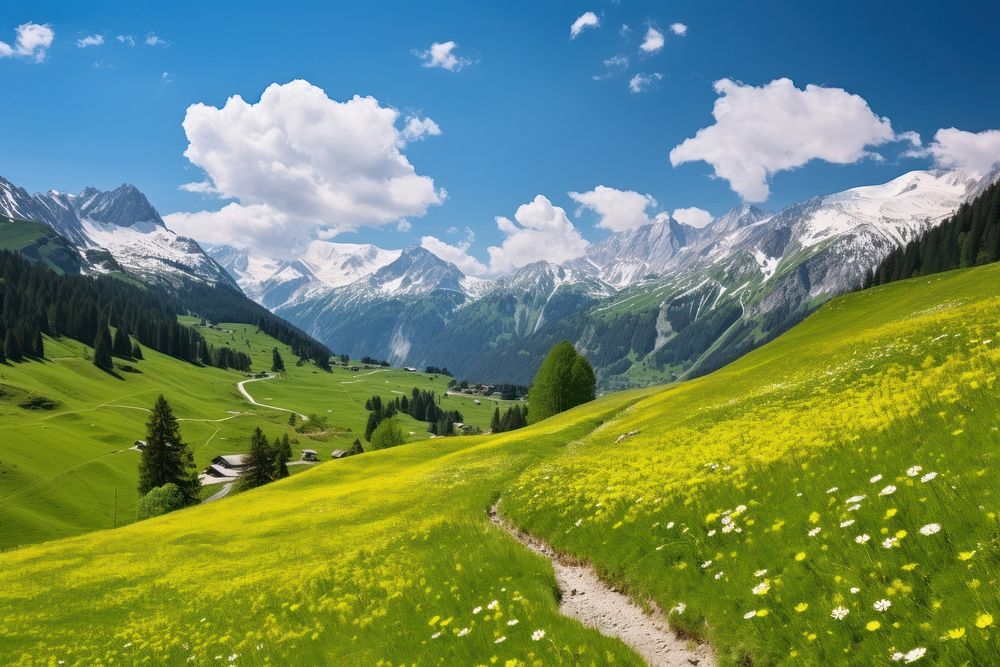 Sunny day springtime landscape grassland. AI generated Image by rawpixel.