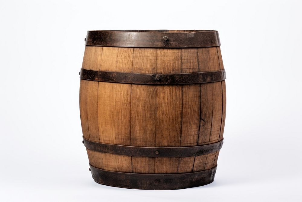 Old wooden barrel keg white background refreshment. AI generated Image by rawpixel.