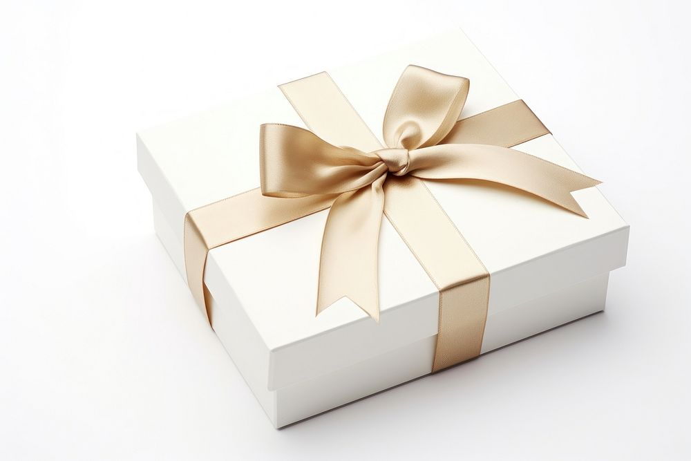 Gift box white bow white background. AI generated Image by rawpixel.