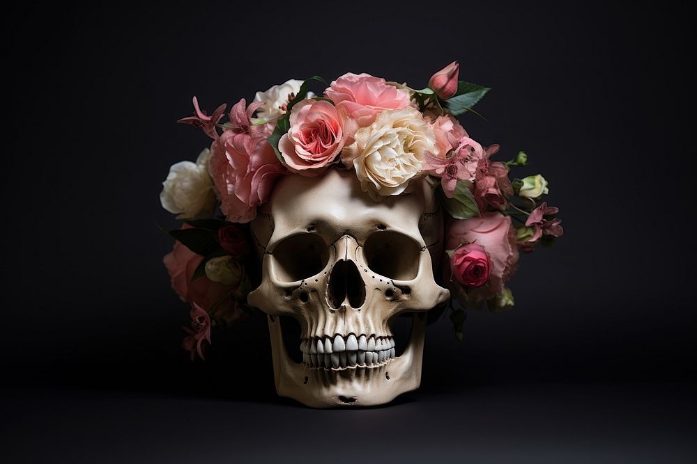 Skull human flower plant petal. AI generated Image by rawpixel.
