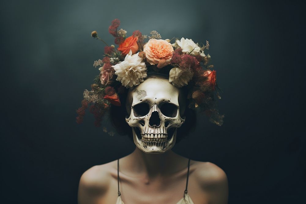 Skull human flower halloween portrait