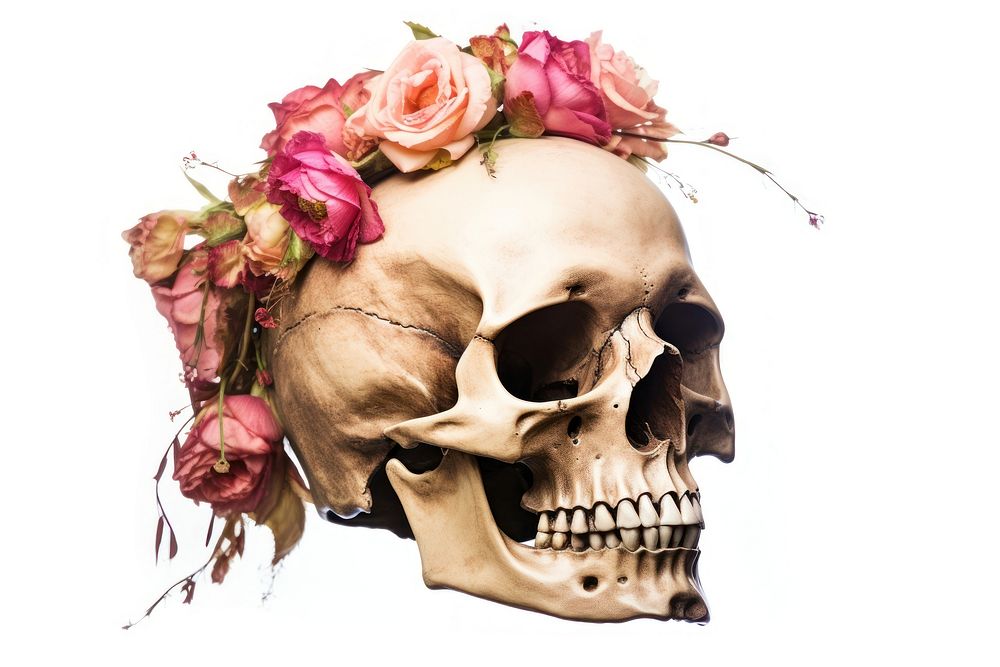 Skull human flower plant rose. AI generated Image by rawpixel.