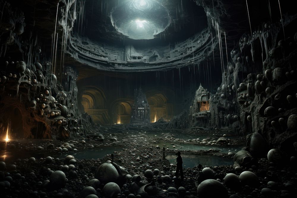 Underworld gnosis cave architecture illuminated. 