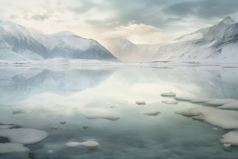 Frozen lakes landscape mountain outdoors. AI generated Image by rawpixel.
