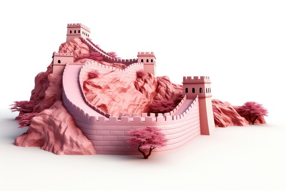 Great Wall Of China architecture pink white background. AI generated Image by rawpixel.