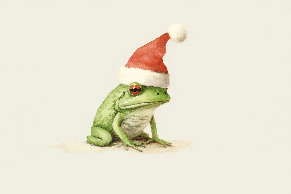 Frog wear christmas hat amphibian reptile drawing. 