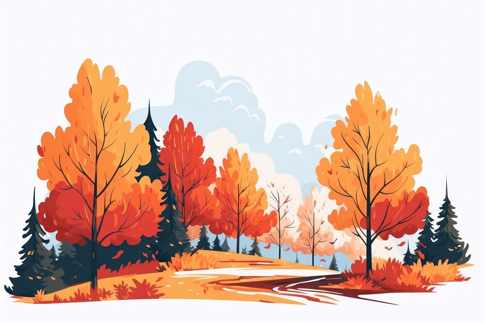 Colorful autumn maple trees landscape outdoors drawing. AI generated Image by rawpixel.